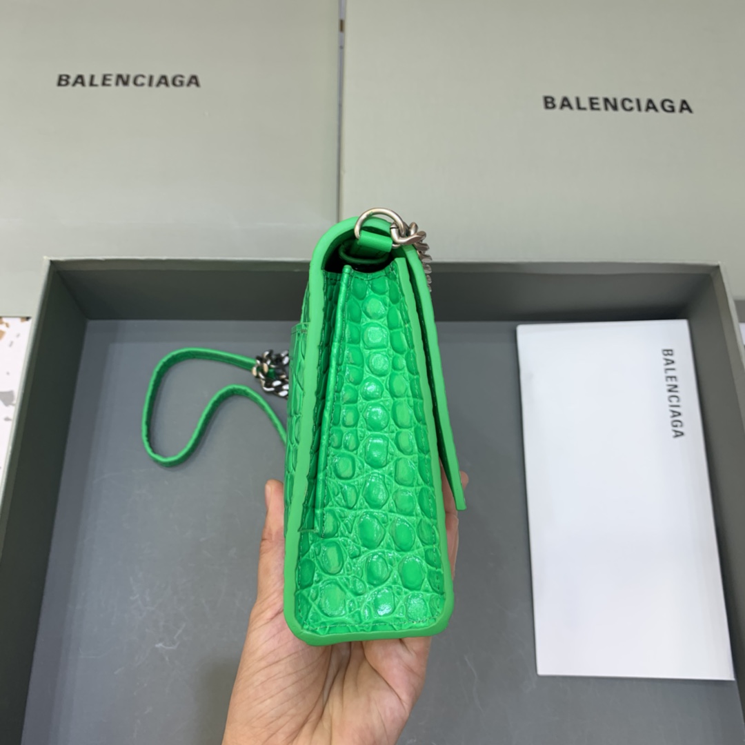 Balenciaga Big Hourglass Wallet With Chain Crocodile Embossed Shoulder Bag Green